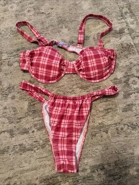 Pink Plaid Two-Piece Bikini Set